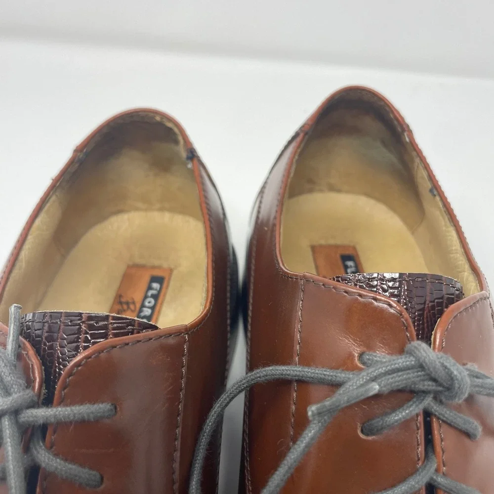 Florsheim Barletta Mens 11.5 D Brown Lizard Embossed Leather Square Toe Oxfords